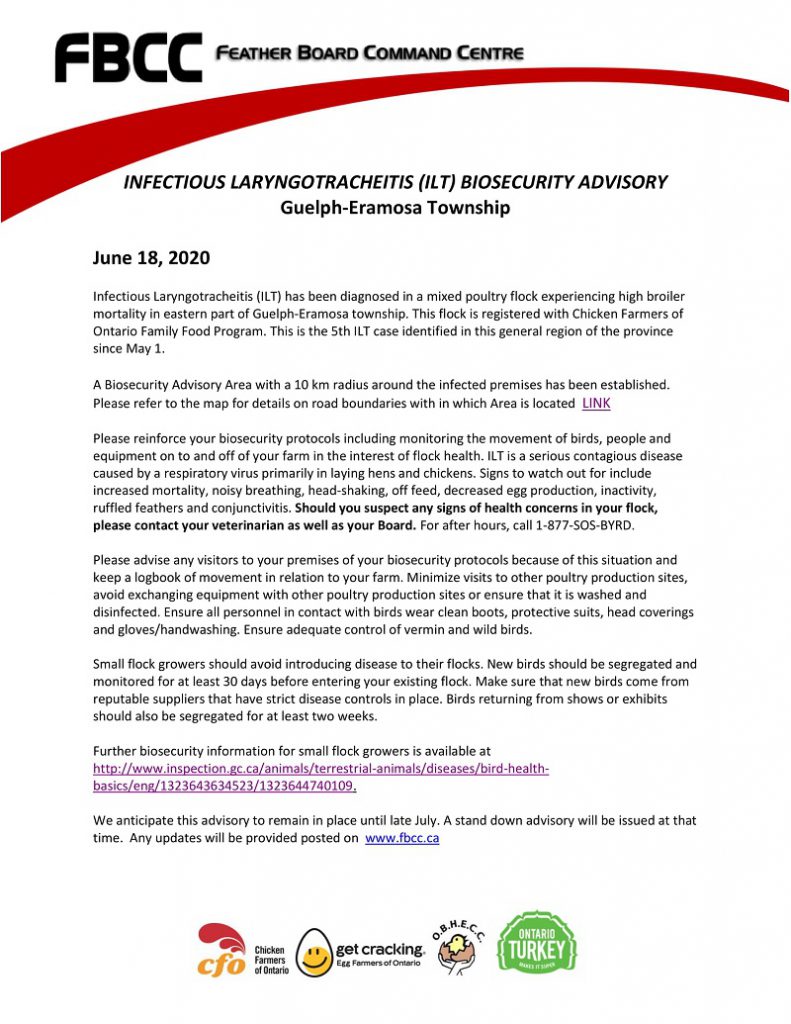 Infectious Laryngotracheitis Biosecurity Advisory GuelphEramosa
