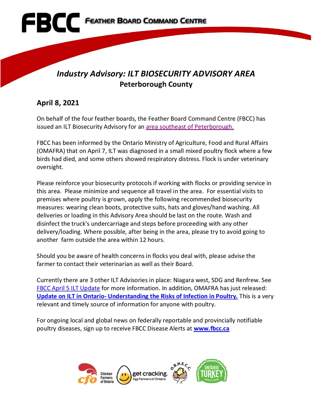 ILT advisory for Peterborough from Apr 8, duplicate of the PDF posted as a link.