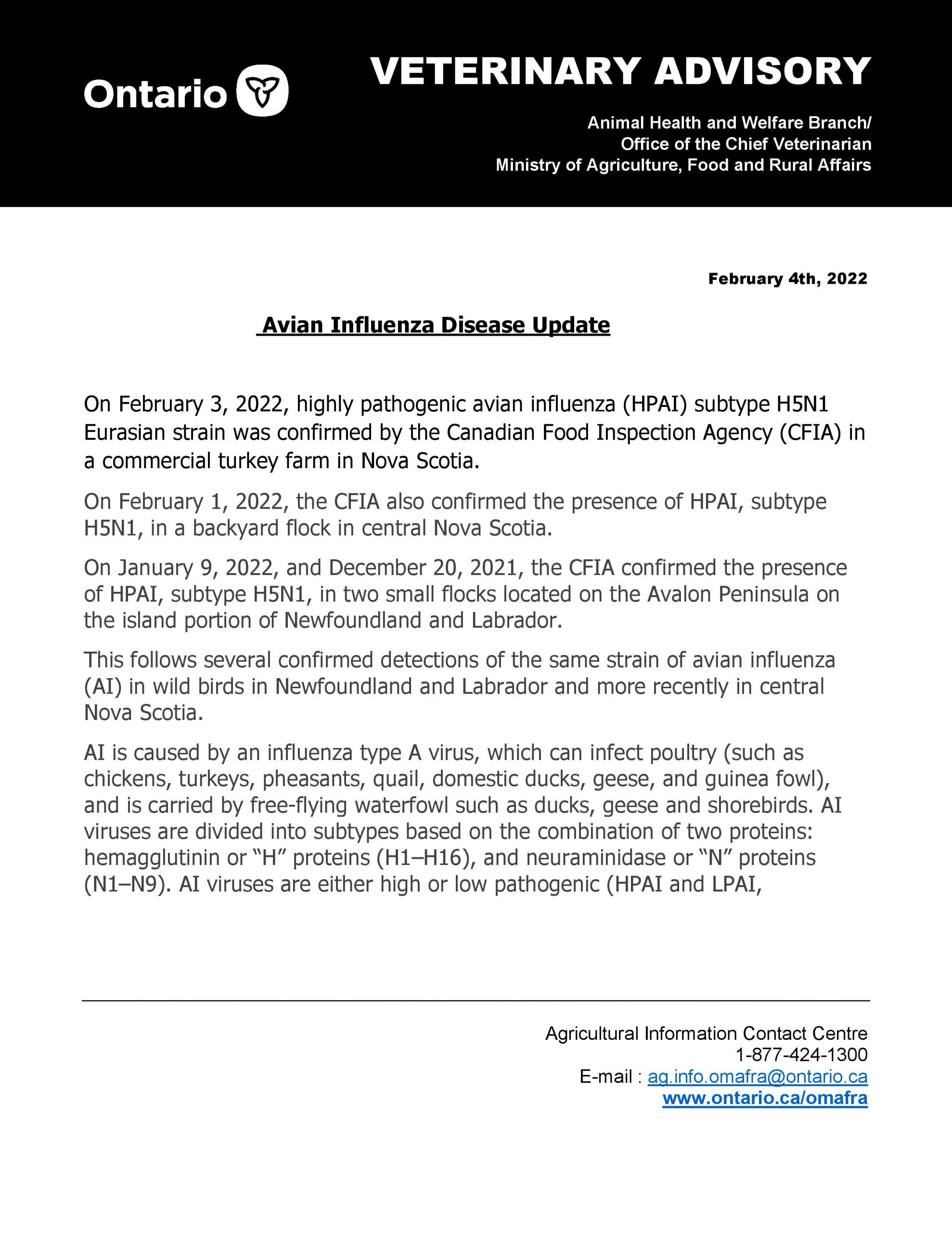 Avian Influenza Disease Update Ontario Animal Health Network