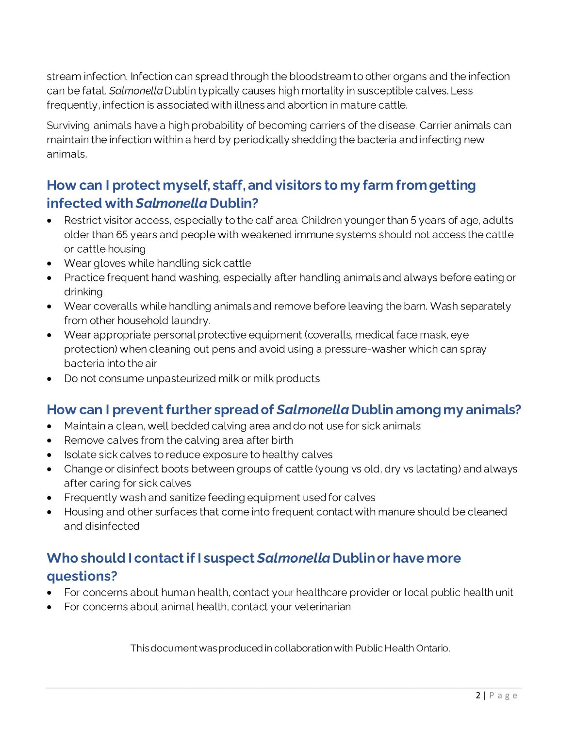 Factsheet Salmonella Dublin Ontario Animal Health Network