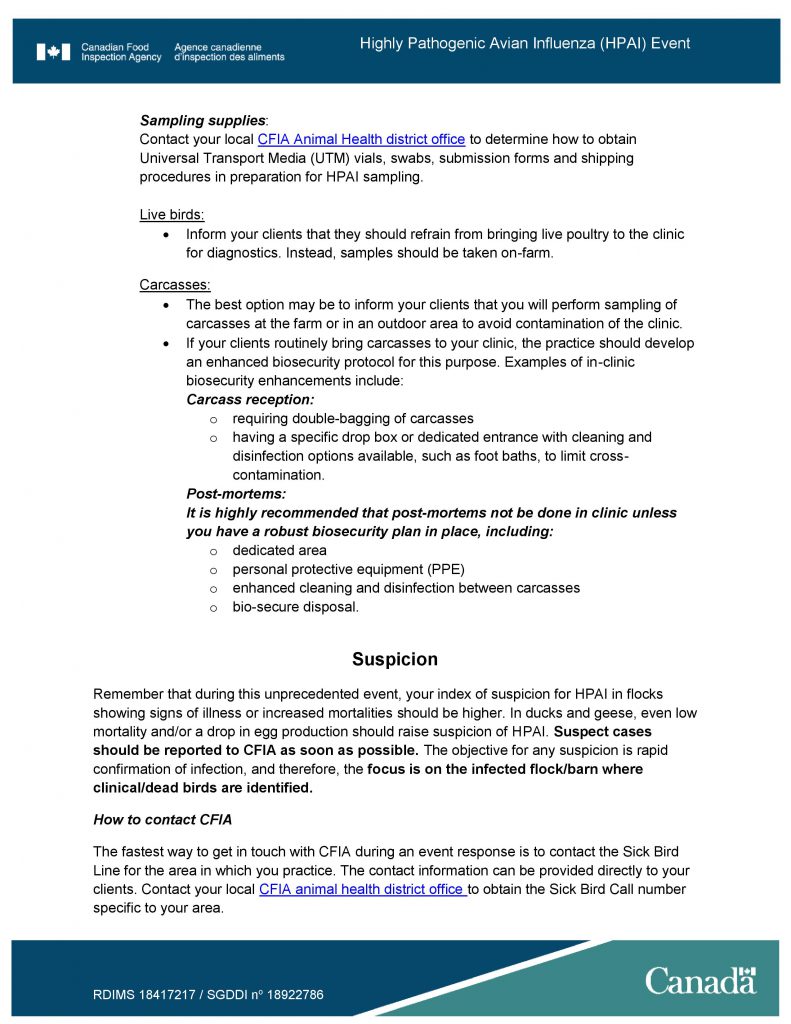 Highly Pathogenic Avian Influenza (HPAI) Event: Information for private ...