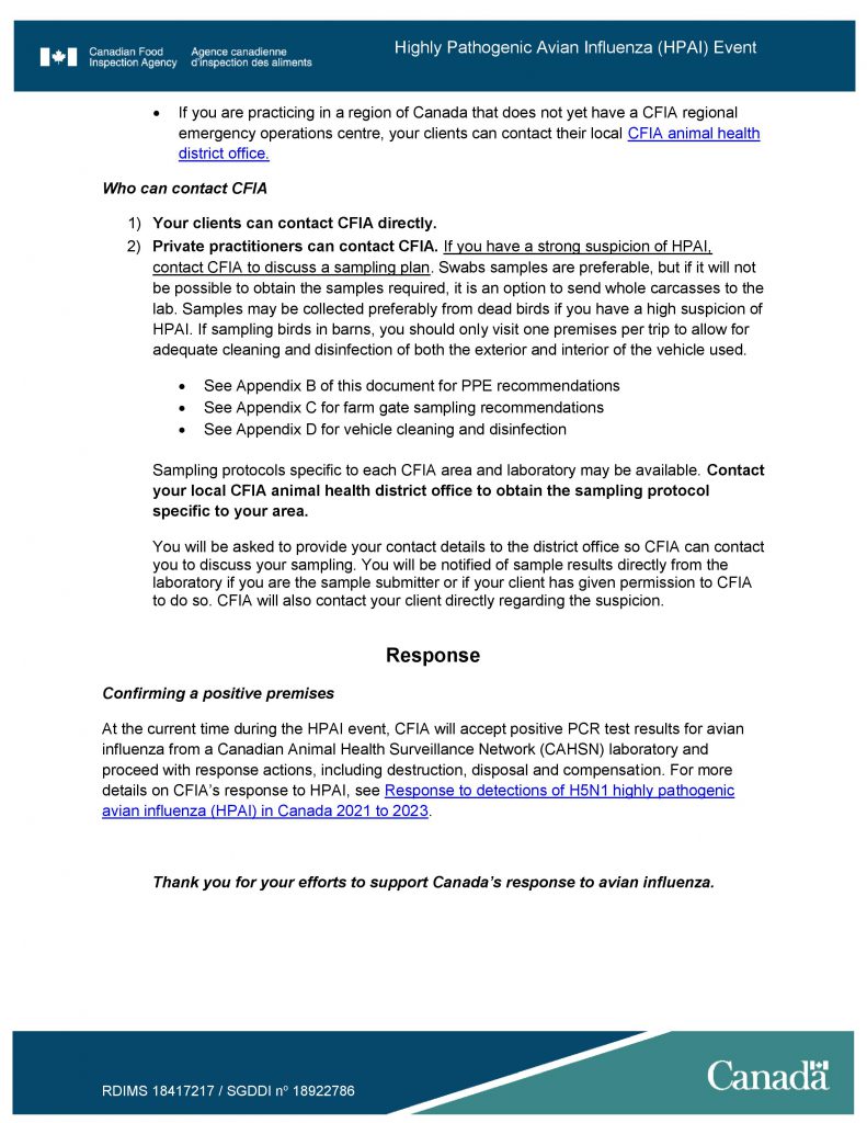 Highly Pathogenic Avian Influenza (HPAI) Event: Information for private ...
