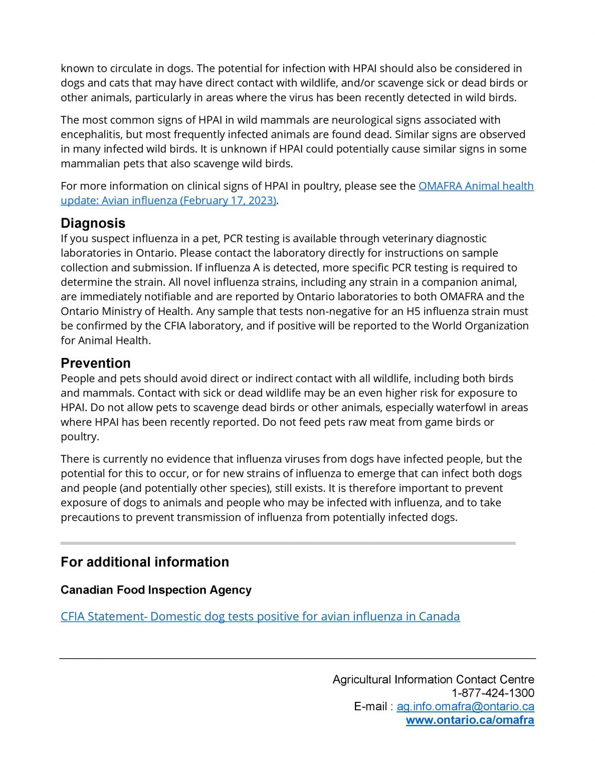 Omafra Bat Risk Animal Health Update: Avian Influenza in Mammals (OMAFRA) - Ontario ...