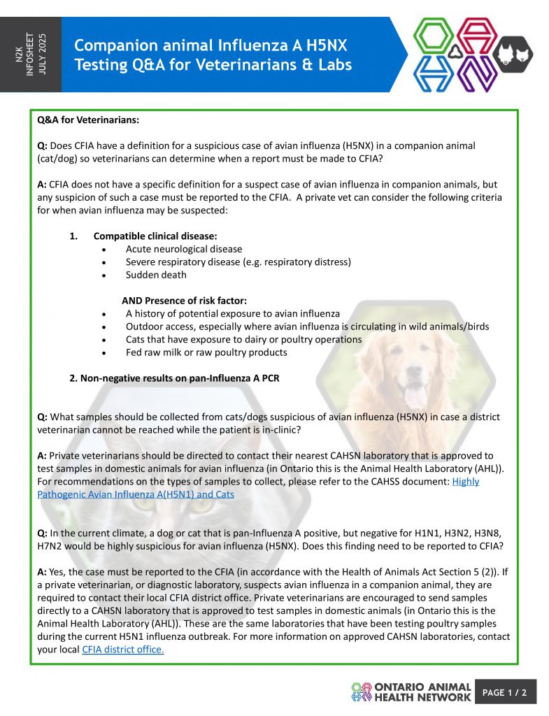 Lab Testing For Q&a Influenza A diagnostic testing (July 2025) - Ontario Animal Health Network