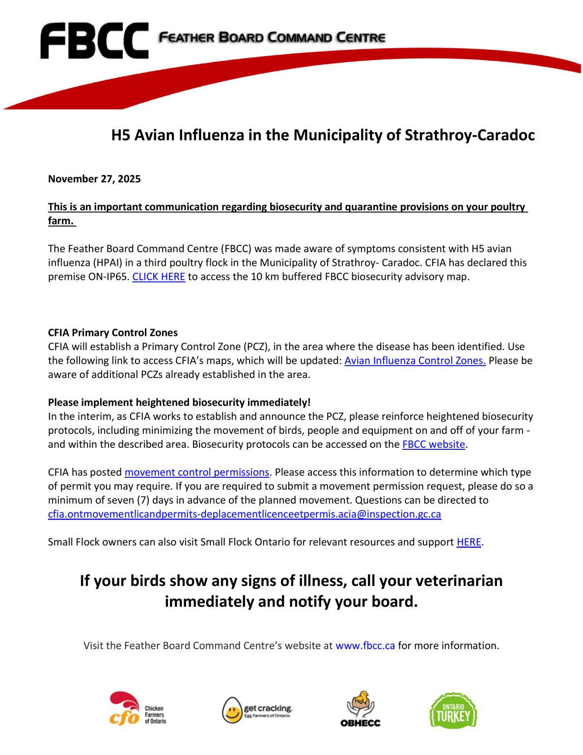 Ontario Flu Program Third Flock with H5 Avian Influenza in the Municipality of Strathroy ...